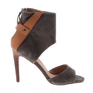 Joe’s Jeans sz 8.5 gray suede tan leather open toe heeled shooties